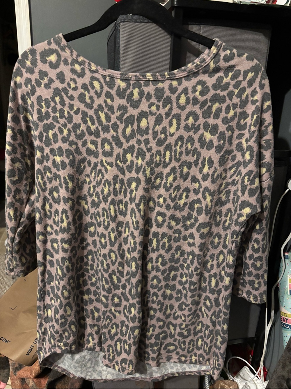 Leopard Print Women’s Boatneck Top in Taupe and Black Medium